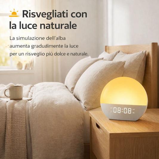 VYBRAS SUN - Lampada Sveglia con Simulazione dell’Alba e Tramonto